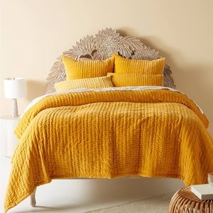 Anthropologie Yellow Velvet Quilt